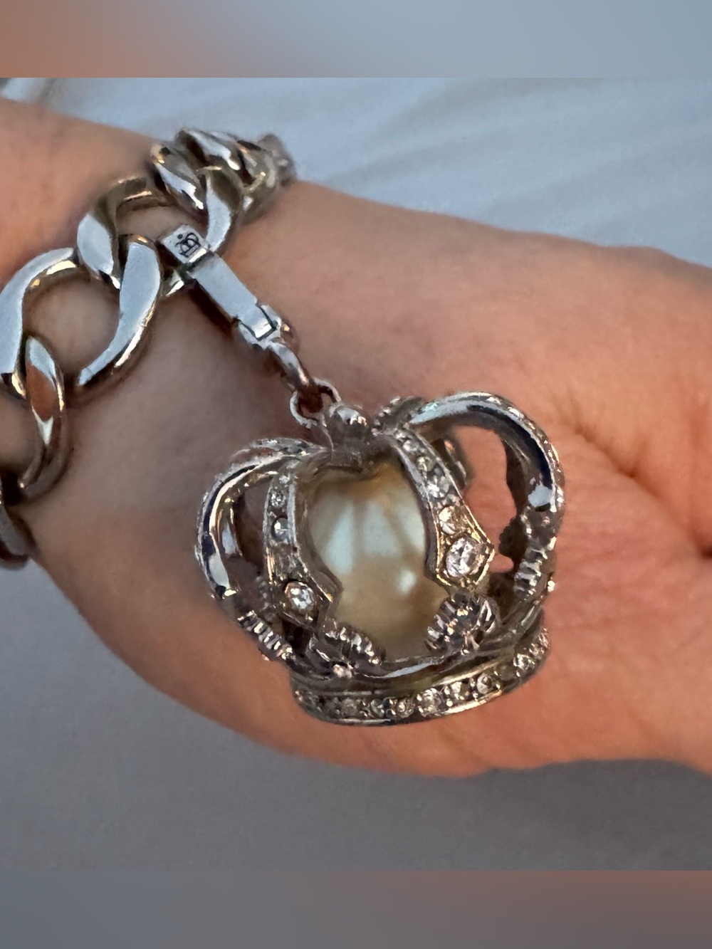 Juicy Couture Crown Charm Pearl Rhinestone Silver Tone Y2K Rare